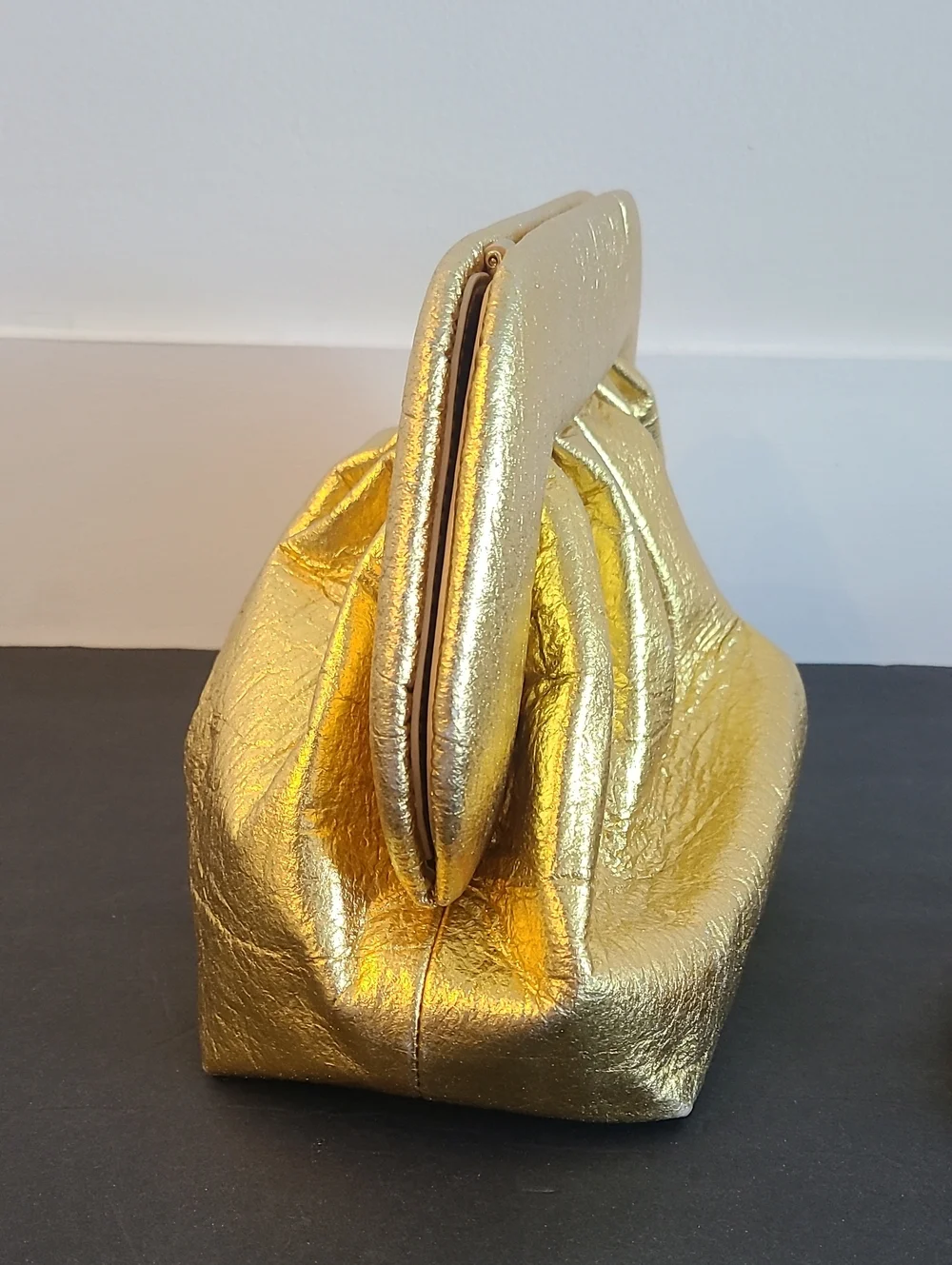THEMOIRÈ Crinkled Metallic Gold Clutch Bag With Optional Strap